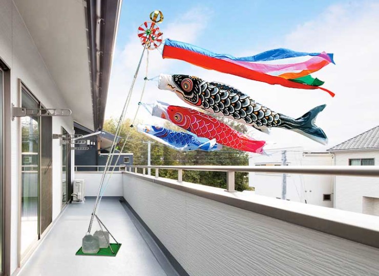 定番ナイロン鯉【鯉のぼり】2mスタンドセット ※五色吹き流しセット