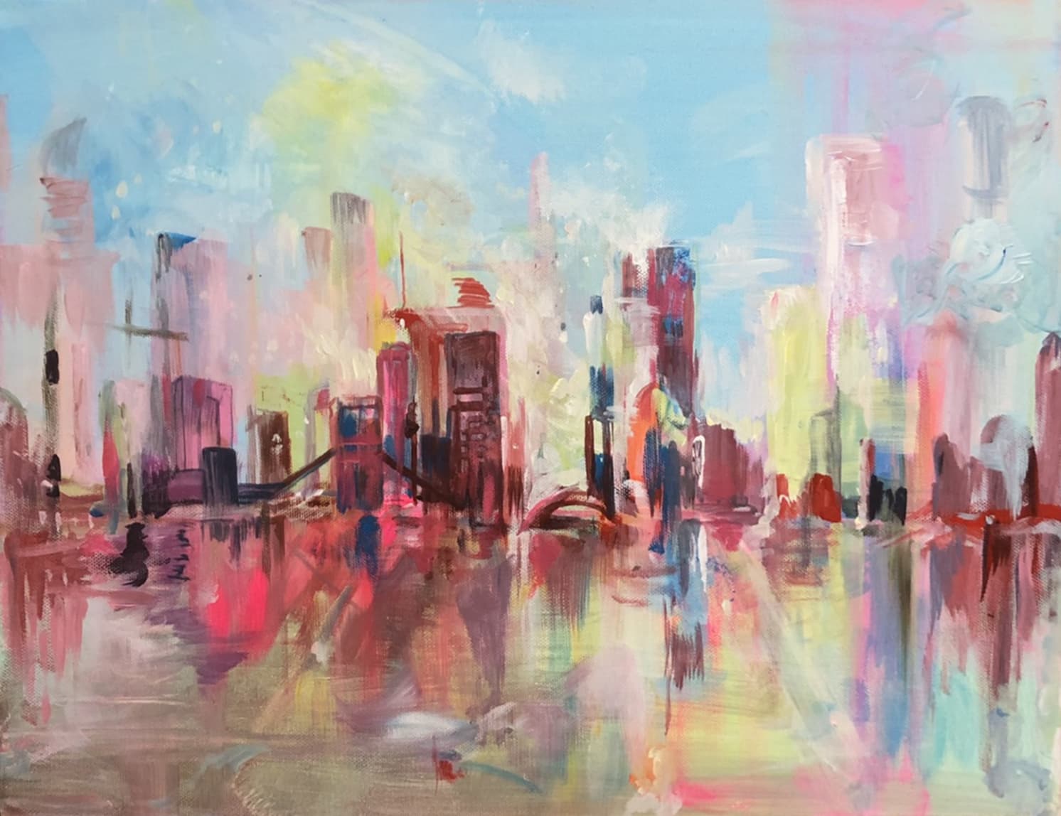 抽象アクリル画 赤と白の表現 抽象アクリル画 赤と白の表現