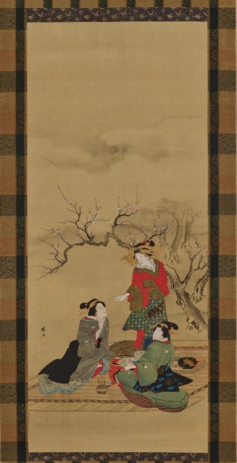 蹄斎北馬 羽黒洞の図録掲載品 鳥追と萬歳 葛飾北斎の弟子 肉筆 日本画