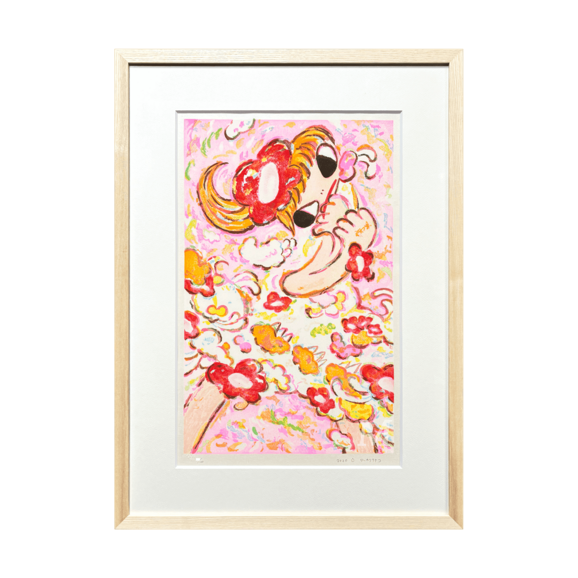 手描き ロッカクアヤコ ダンボール 特大アート作品 額装済み 模写