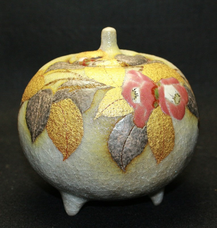 25033 鈴木爽司 (色繪金銀彩椿ニ深山頬白(ミヤマホオジロ)之図香爐