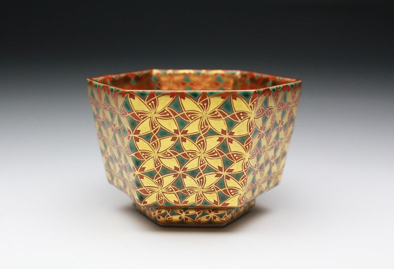 22429 四代 上出喜山(金襴六角五彩小紋文様酒盃)KAMIDE Kizan – アート飛田