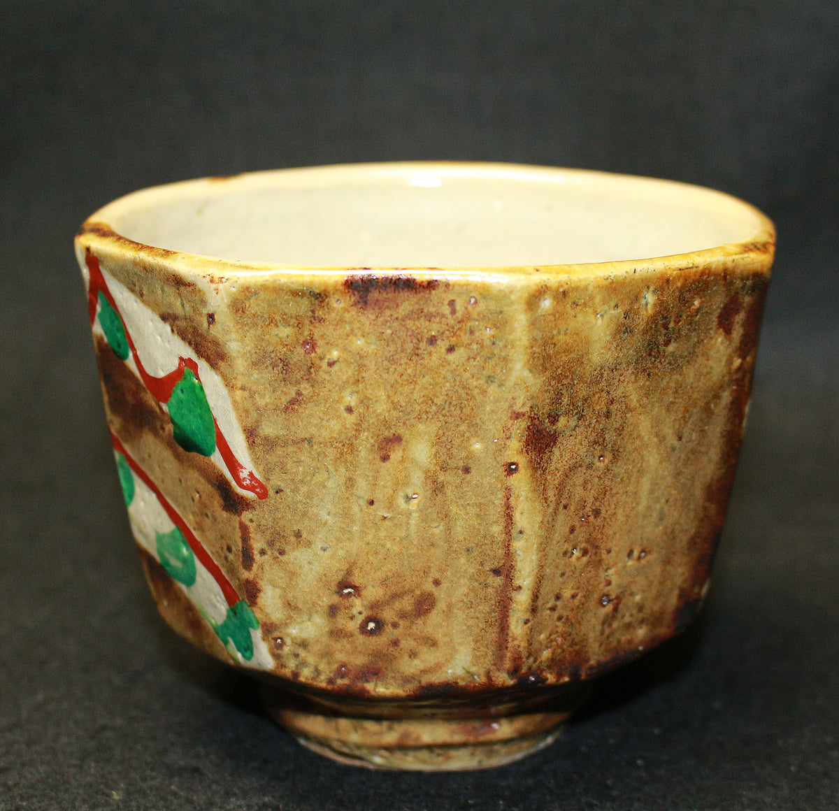 陶芸家 本物保証 人間国宝 浜田庄司 本人作 柿釉窓絵四方花瓶