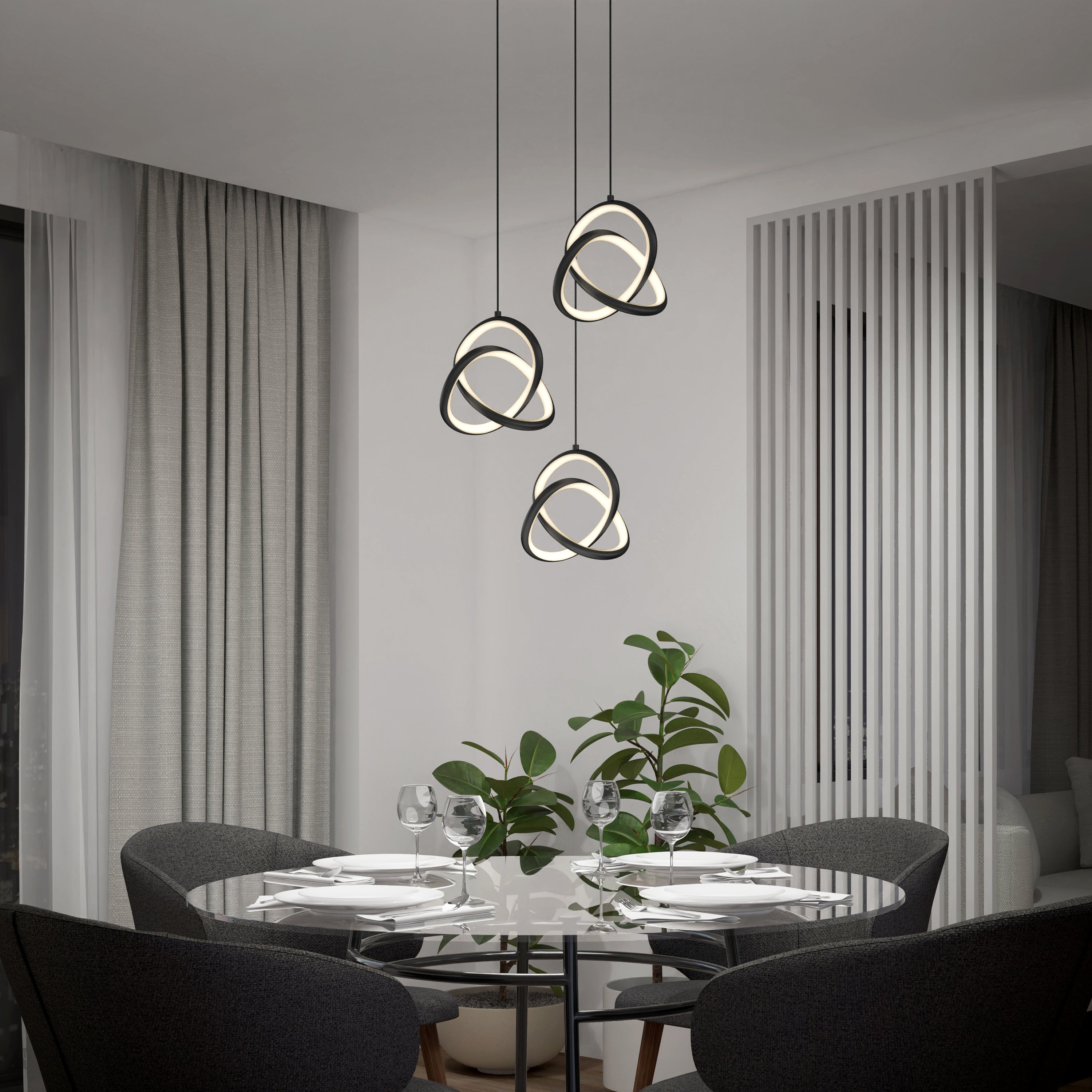 Zephyr modern 3-light LED pendant light 3 CCT black | Artika Canada
