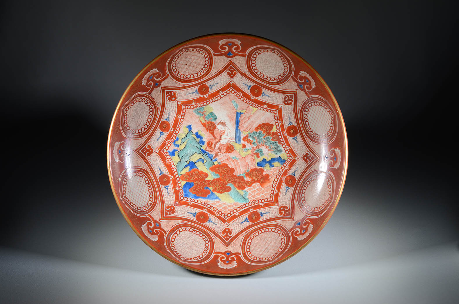 未使用 有田焼 沈香壺 色絵 神右衛門作 七福神 特大八角三段 総手描