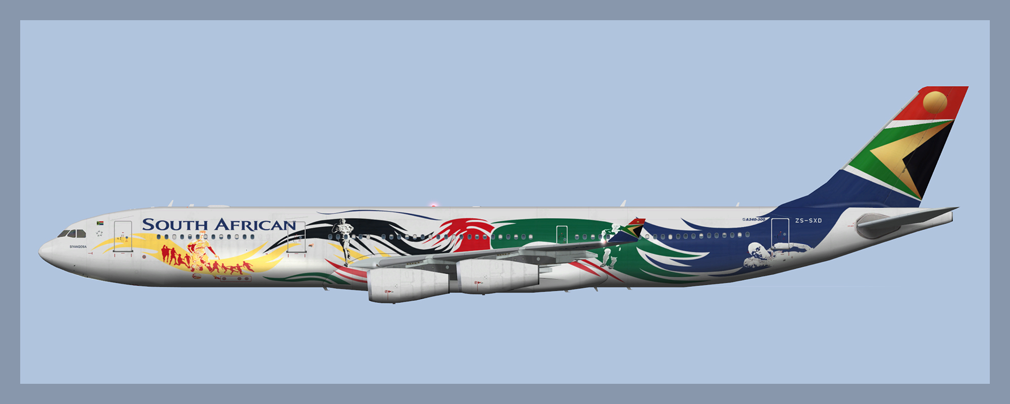 South African Airbus A340-300 ZS-SXD – FSP Model – ATCO Repaints
