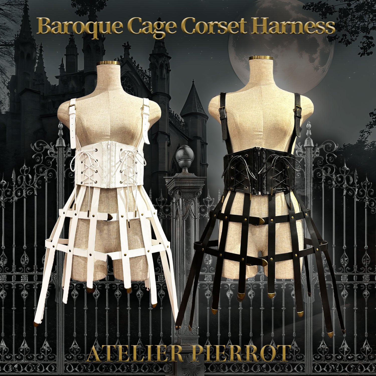 ATELIER PIERROT] Baroque Cage Corset HarnessWhite/Black ｜ATELIER