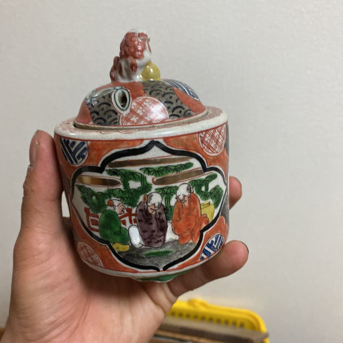 九谷焼 香炉 覚山 獅子摘 青手 鳳凰 獅子 香道具 茶道具 仏具 九谷焼