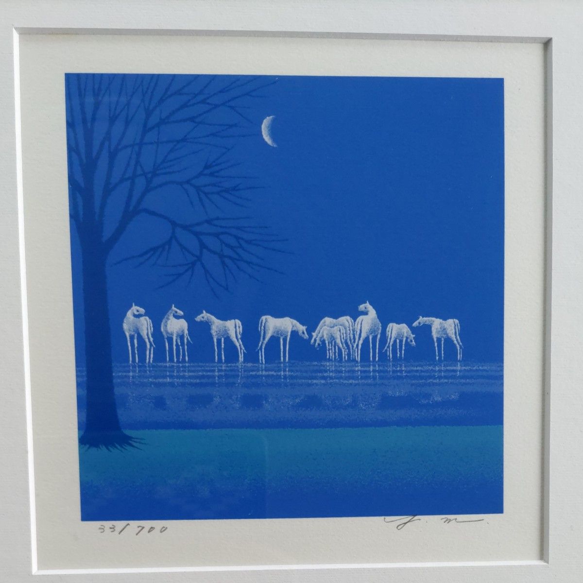 松浦敬文(まつうらやすふみ)月と白馬 シルクスクリーン直筆サイン入り