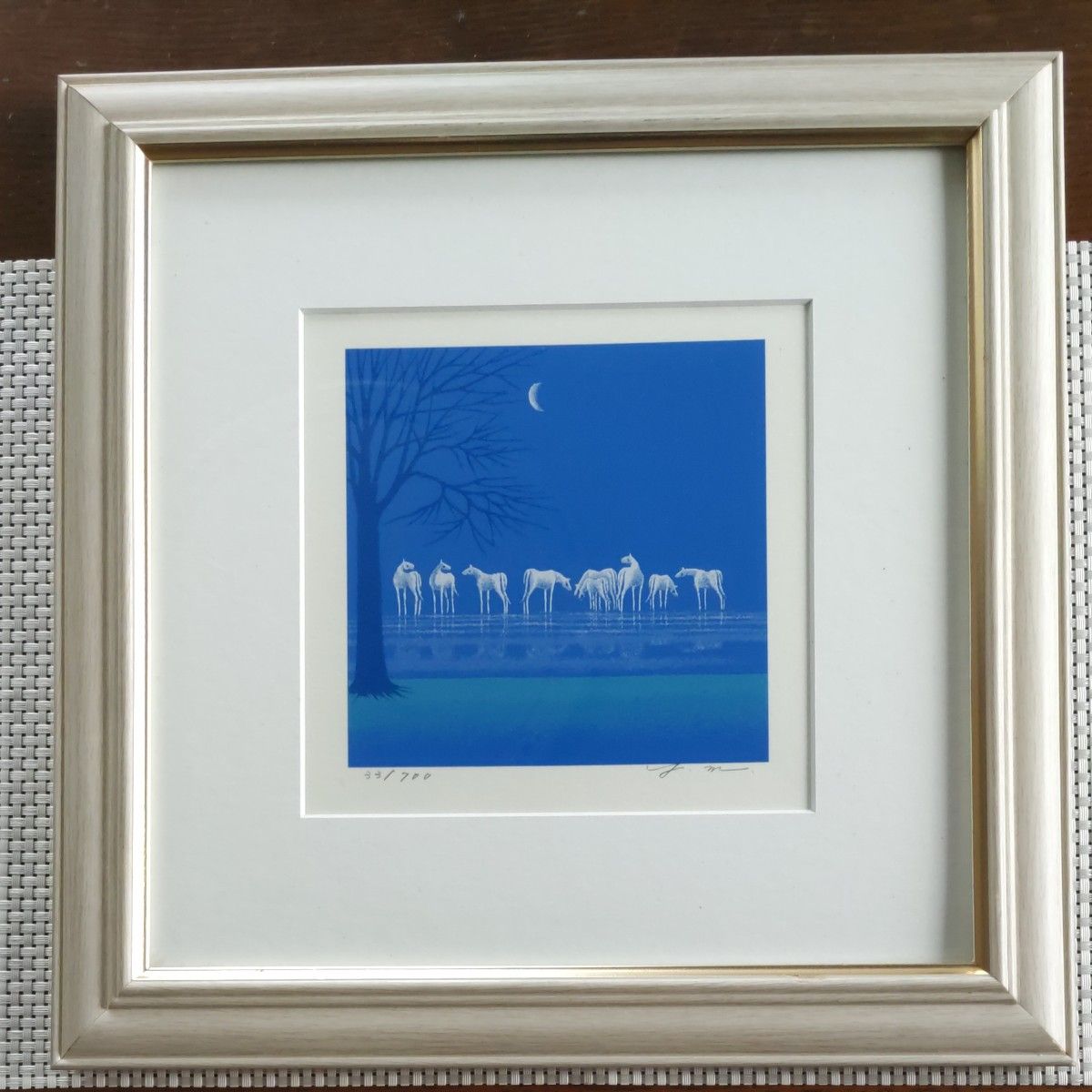 松浦敬文(まつうらやすふみ)月と白馬 シルクスクリーン直筆サイン入り