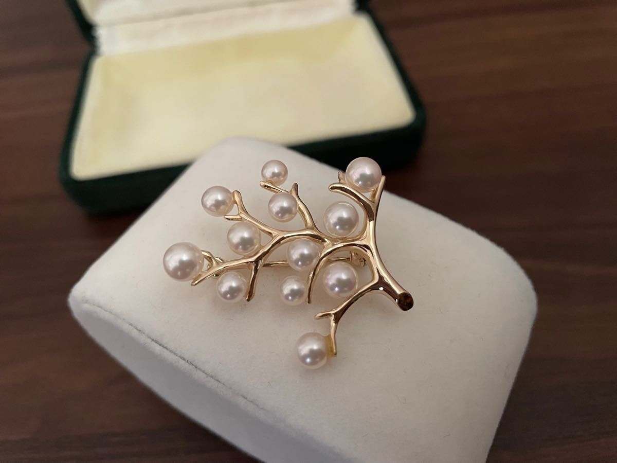 MIKIMOTO ミキモト 真珠 ブローチ 幸福の木 K14 イエローゴールド