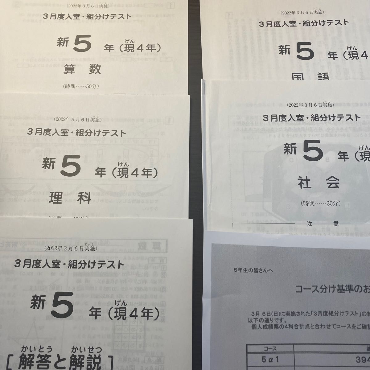 サピックス SAPIX 新5年 新学年入室・組み分けテスト 2022年3月実施