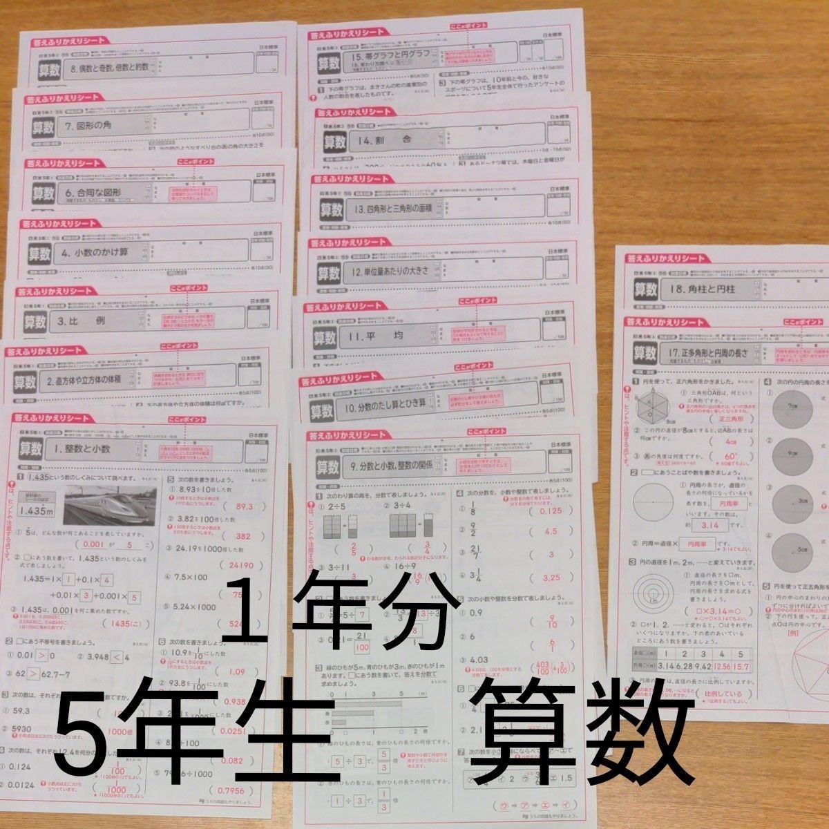 小学校 5年生 算数 カラーテスト テスト 答え ふりかえり 1年分