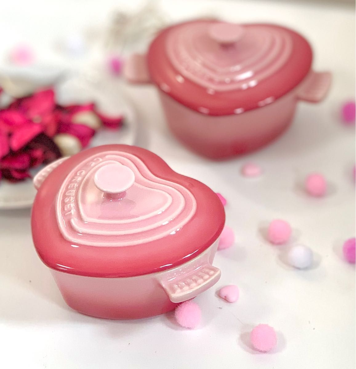 ①ル・クルーゼ ミニ ココット ダムール 羽 ラムカン 羽根 ハート