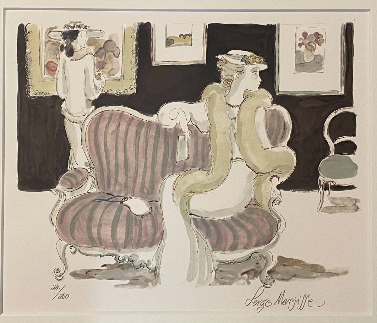 ◇ サージ・マルジス（Serge Marjisse） 水彩 「シャンパン