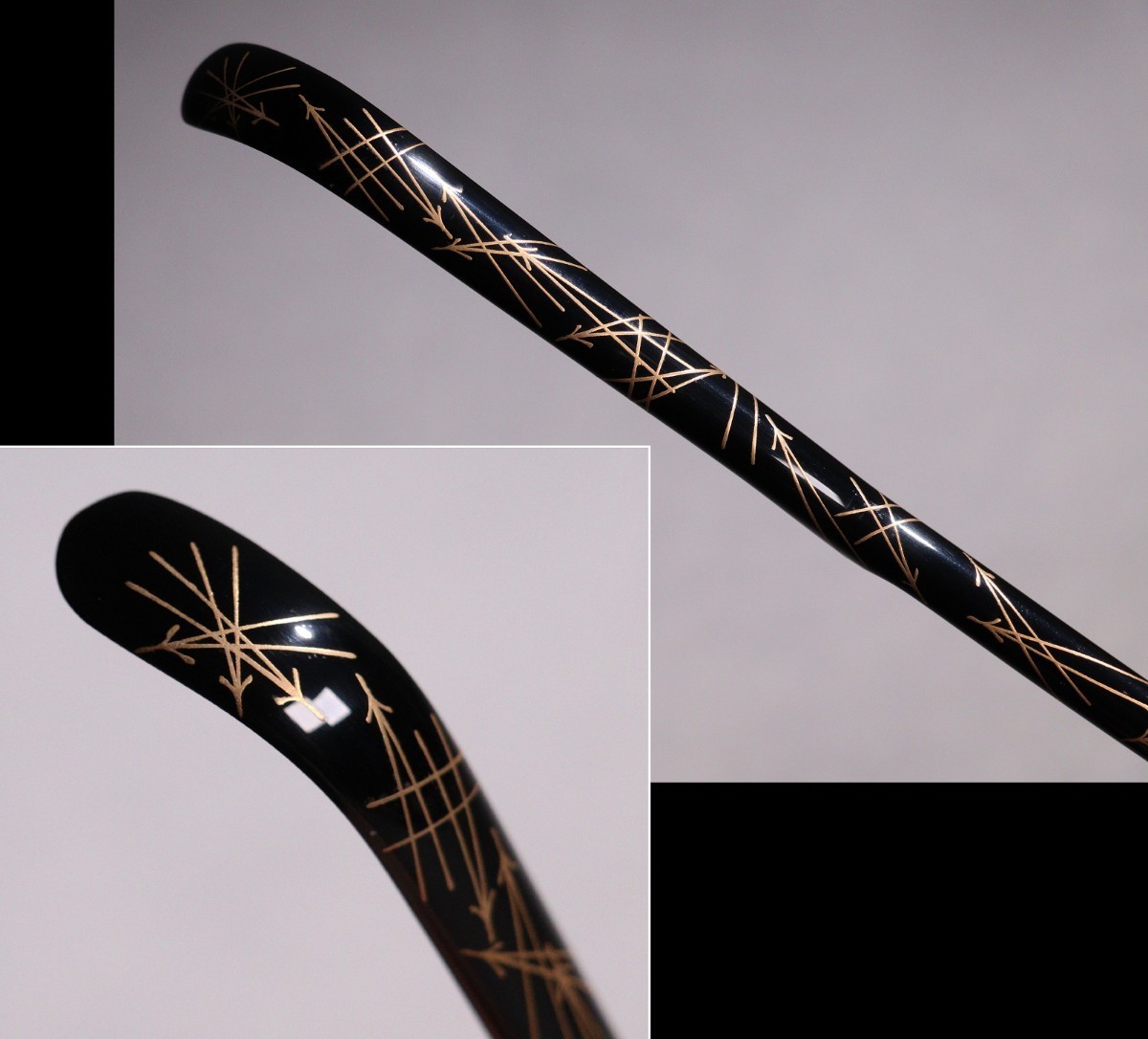CE21 茶道具 輪島塗 角藤弘悦作 松葉散らし金蒔絵 黒塗竹茶杓 共箱
