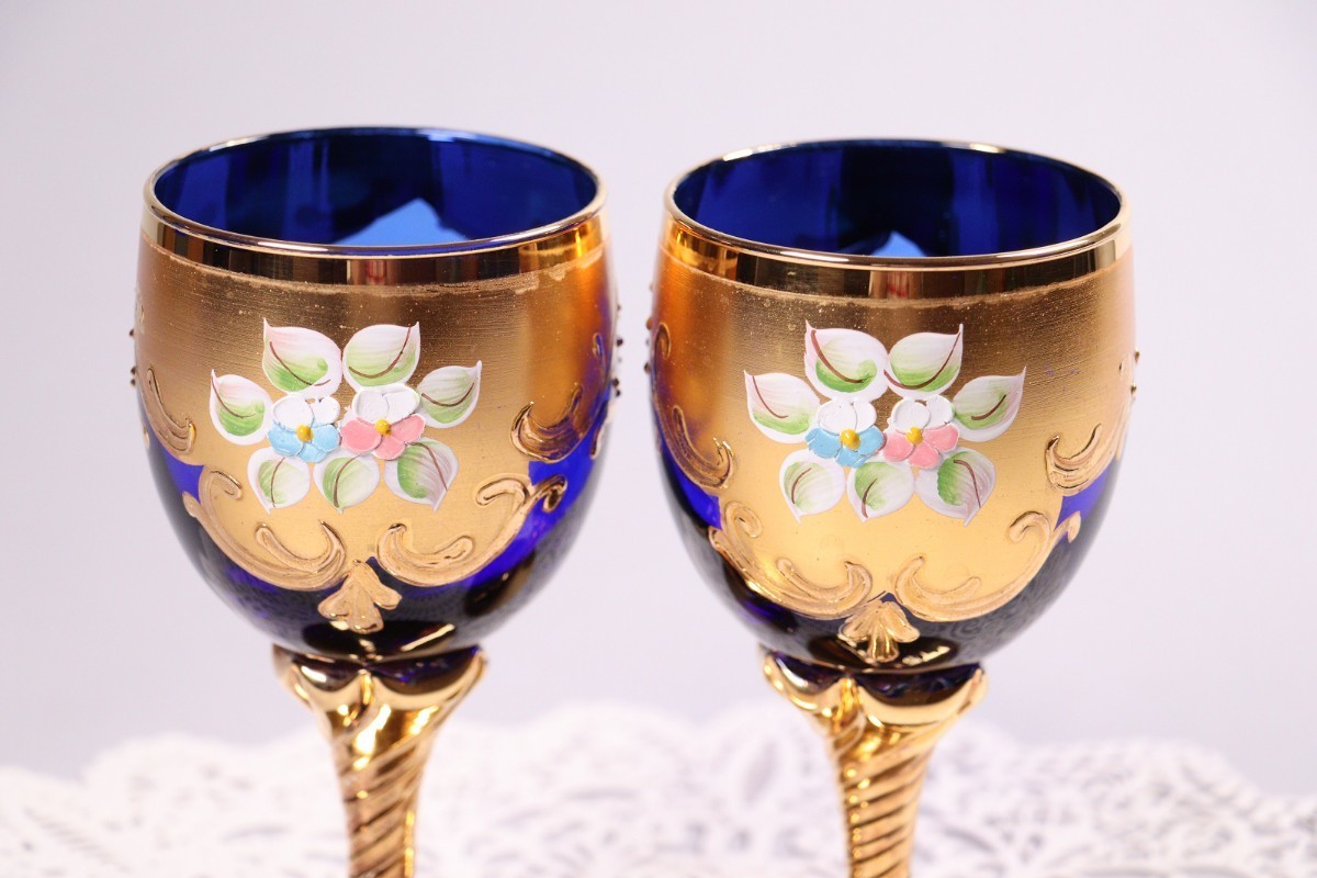nNSp ベネチアンガラス ムラノ ゴールド 24K ワイングラス 6客 水出し