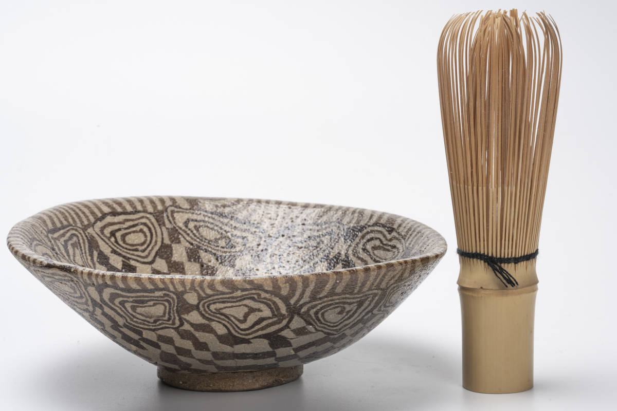 水野双鶴 練込茶碗 瀬戸市指定無形文化財 平茶碗 59「茶道具・抹茶茶碗