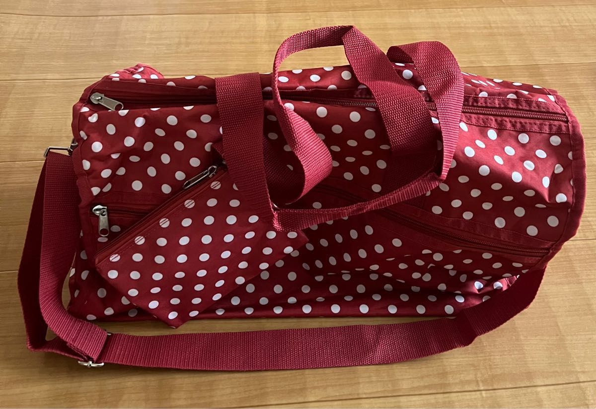 未使用 赤 水玉 ドット柄 ショルダーバッグ ボストンバッグ バッグ