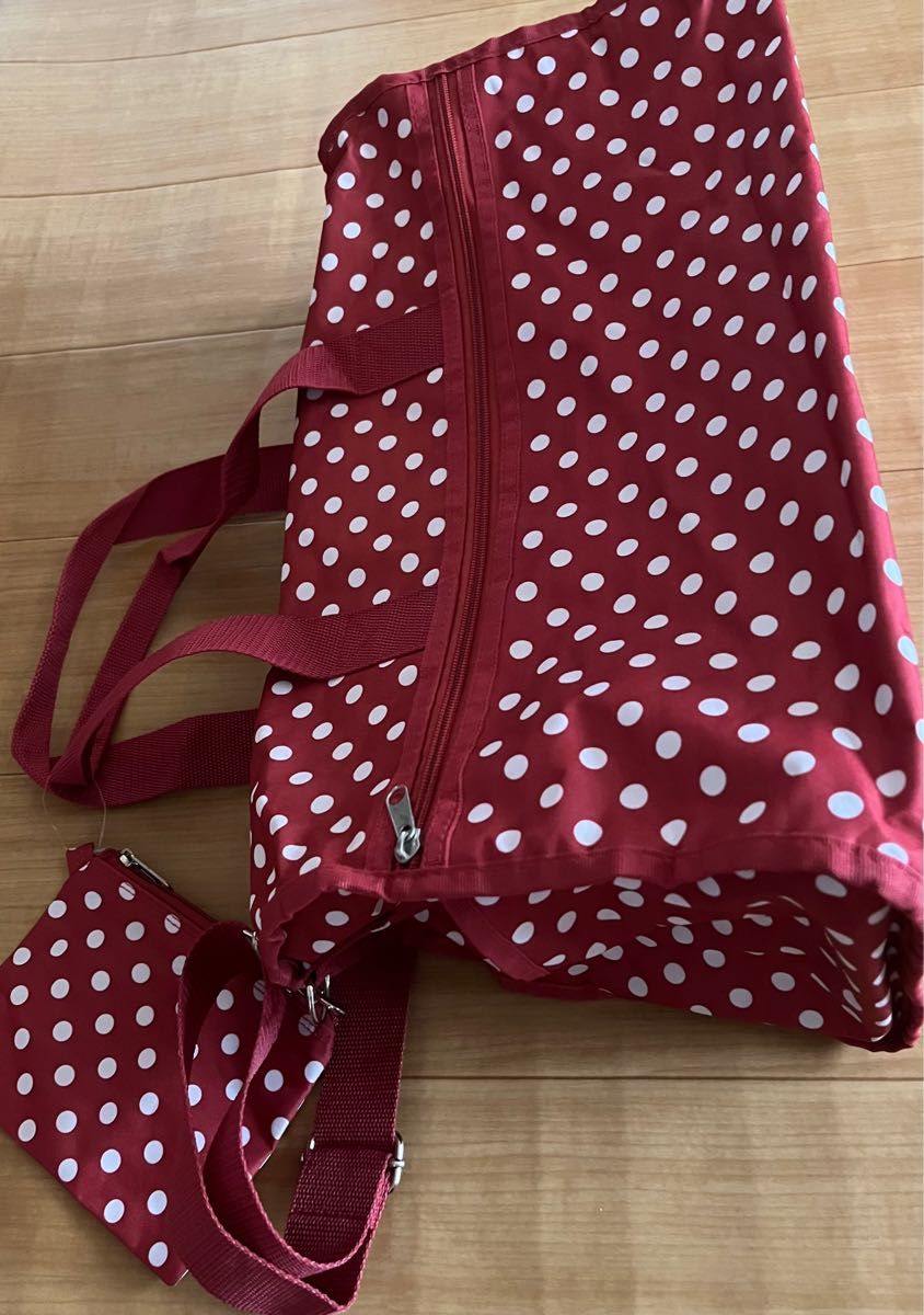 未使用 赤 水玉 ドット柄 ショルダーバッグ ボストンバッグ バッグ