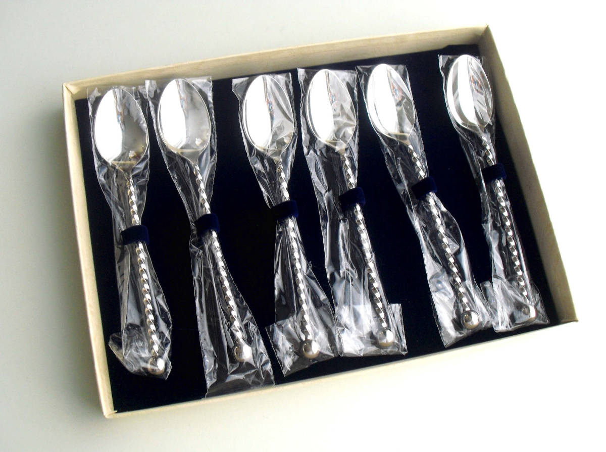 銀座和光WAKO 銀仕上げ手編みバスケット＆銀仕上げスプーン6本未使用