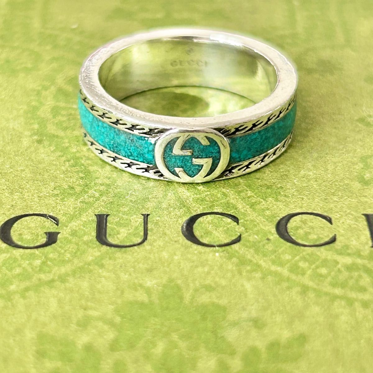 GUCCI グッチ インターロッキング ターコイズ エナメル リング 指輪 17