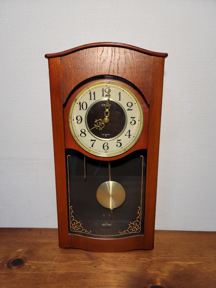 SEIKO セイコー 柱時計 PQ809B 振り子時計 電池式 ボンボン時計 中古
