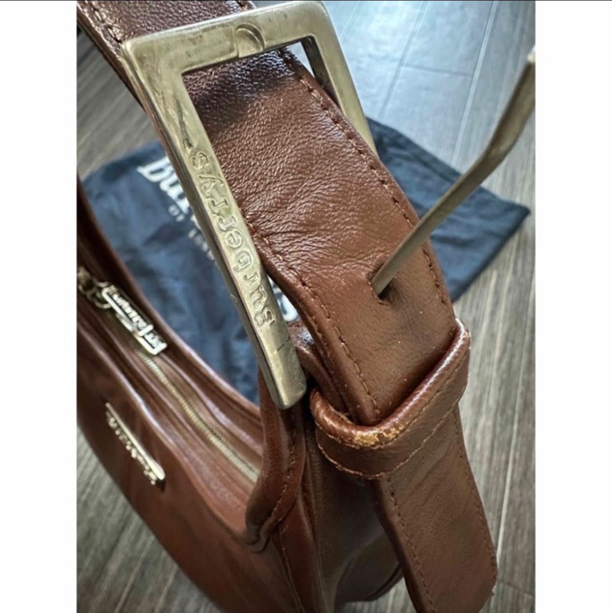 タグ付き新品 オールドバーバリー Burberry ブラウン レザー ロゴワン