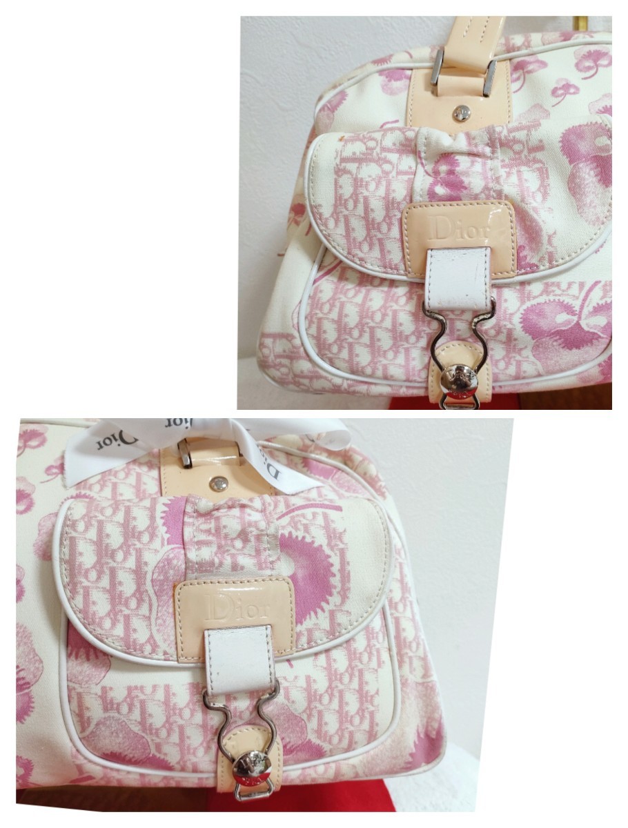 美品 希少 Dior 花柄 ピンク トロッター ハンドバッグ ディオール