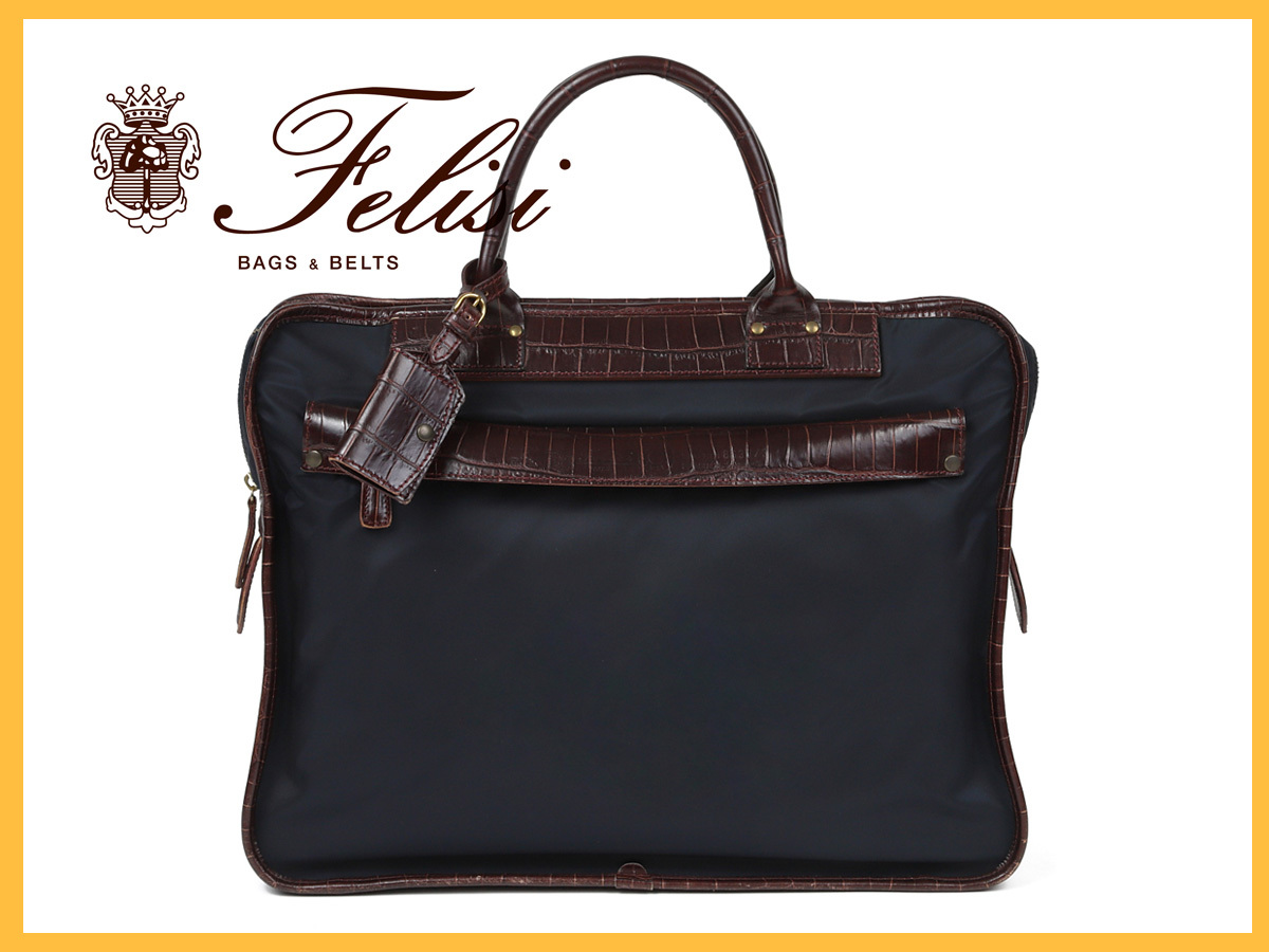 フェリージ ブリーフケース 1731 レザー クロコ A4 ネイビー ビジネス