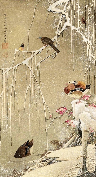 Yahoo!オークション - 【フルサイズ版】伊藤若冲 動植綵絵 雪中鴛鴦図