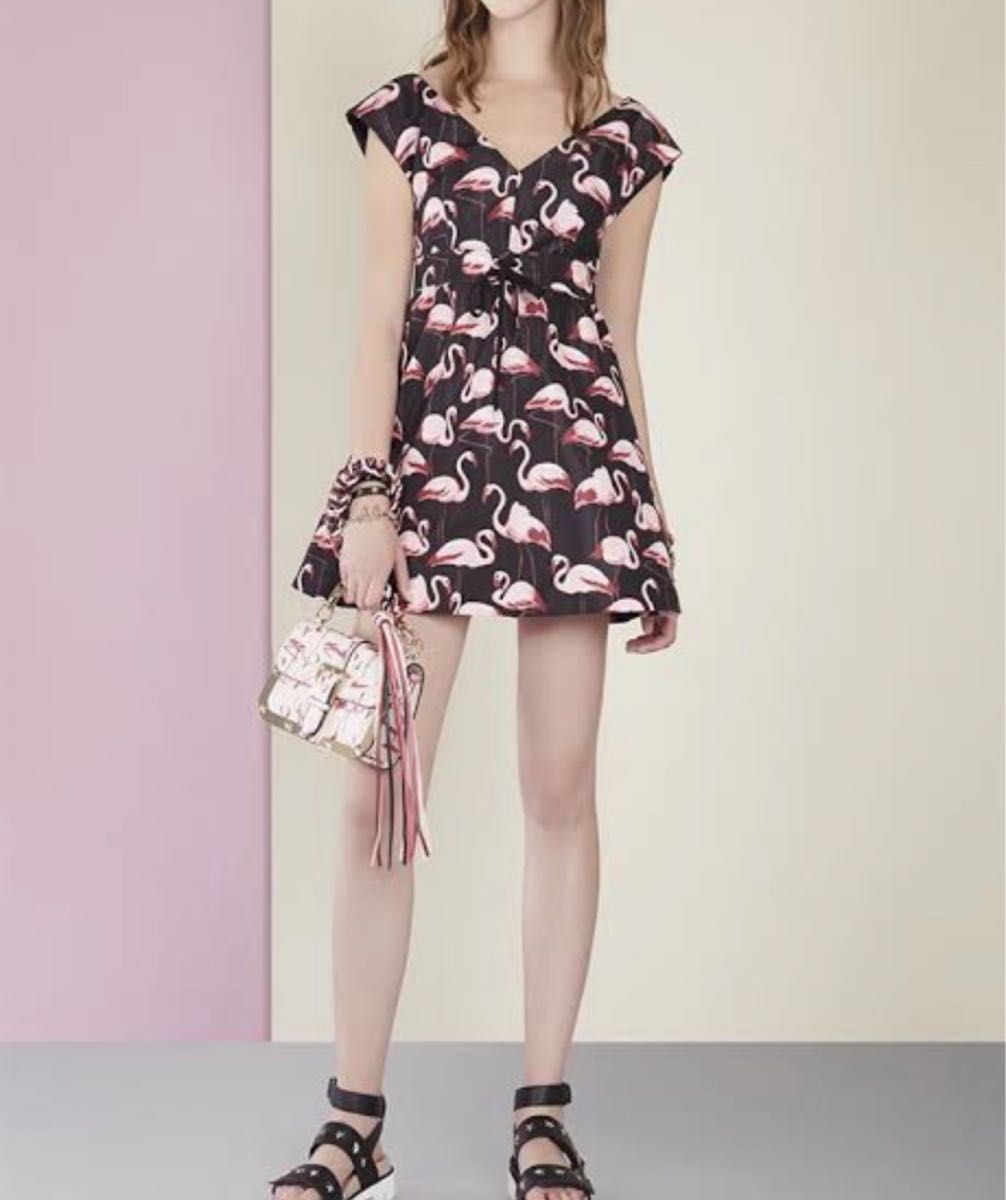 VALENTINOフラミンゴ柄ノースリーブミニワンピース VALENTINO