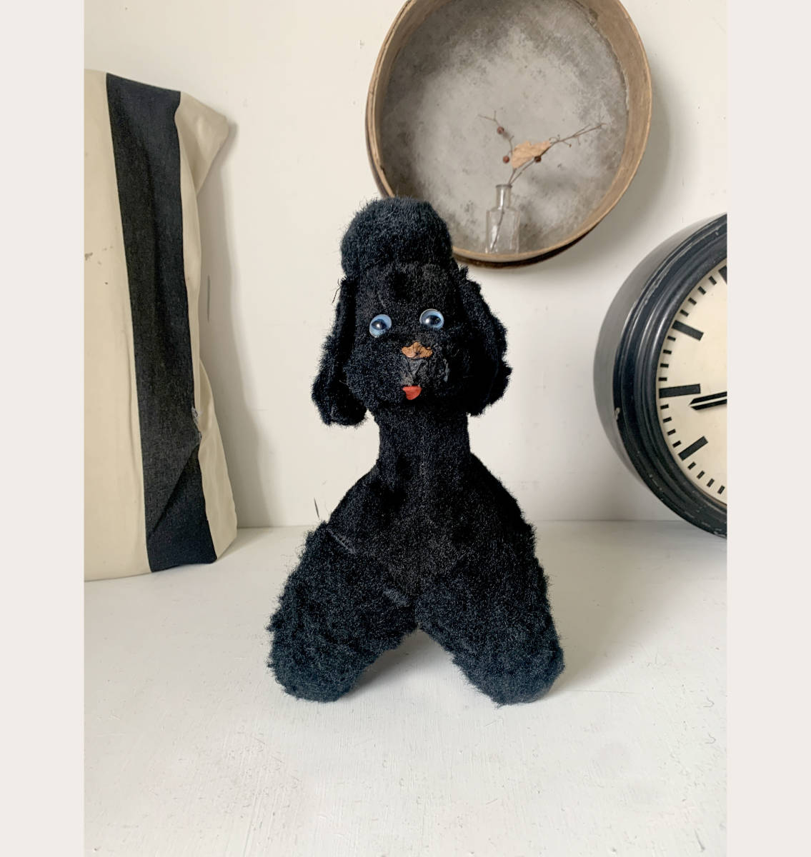 フランス 1940-60s 黒 トイ プードル 犬 ぬいぐるみ 木毛 オブジェ
