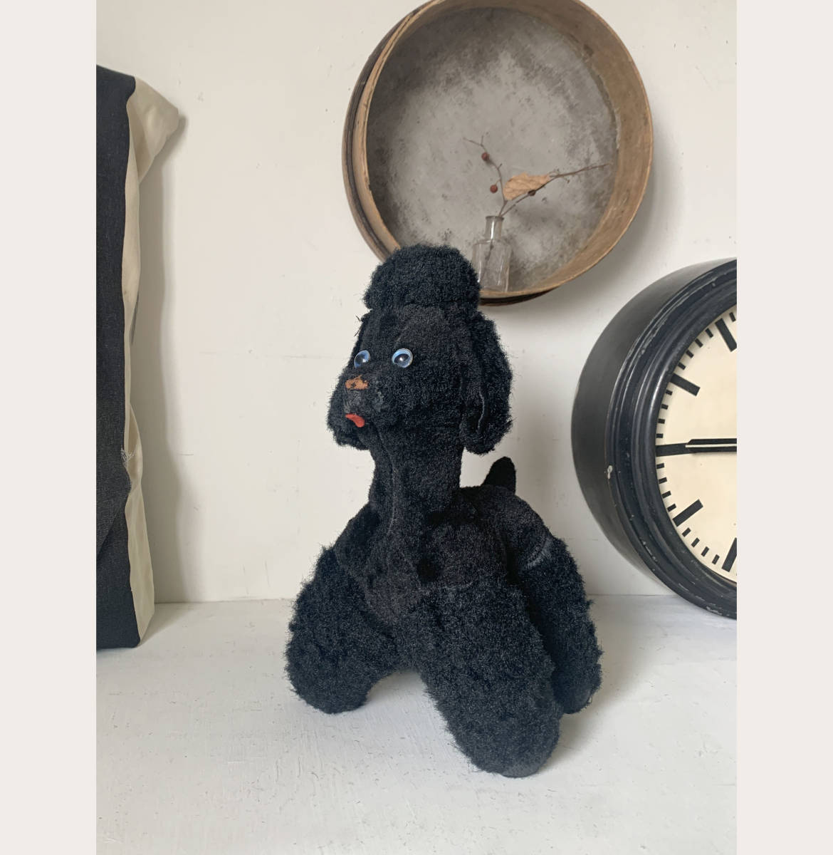 フランス 1940-60s 黒 トイ プードル 犬 ぬいぐるみ 木毛 オブジェ