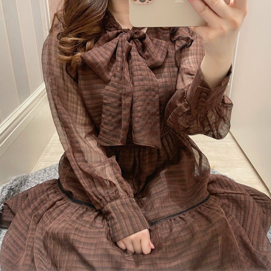 試着のみ】evelyn チェックリボンロングワンピース｜Yahoo!フリマ（旧