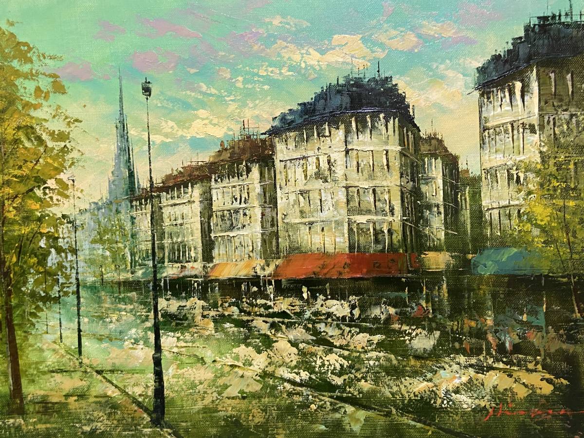 Yahoo!オークション - 【純】広瀬 和之「油彩6号”パリの街”真作～独