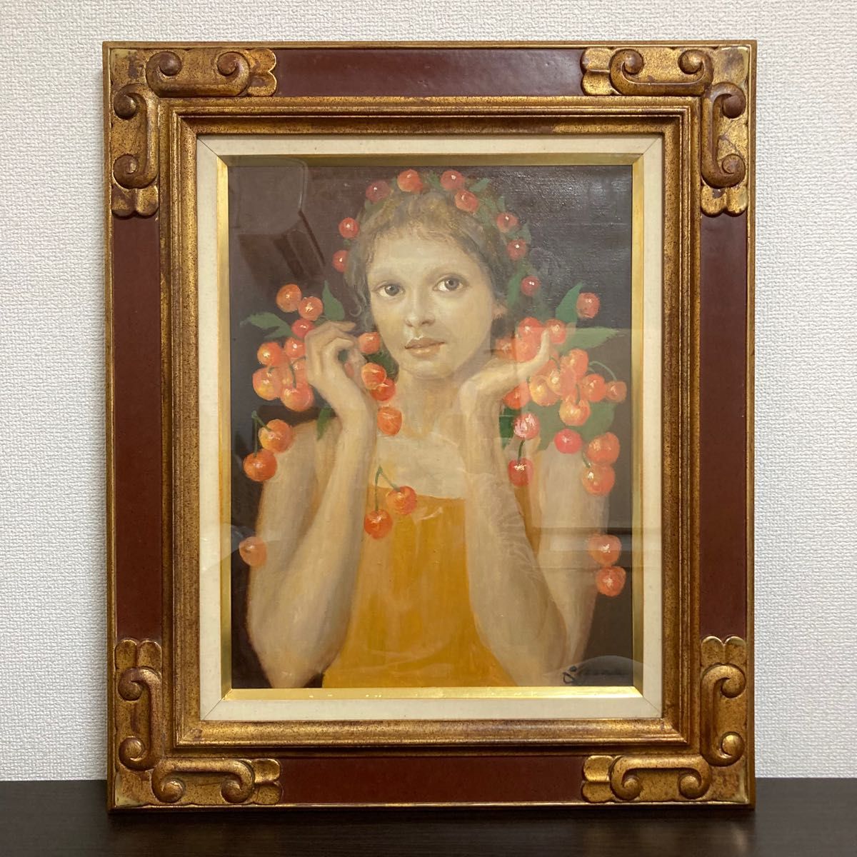 真作保証】芝田米三「収穫」油彩6号 直筆サイン 裏書き 額装 絵画 美人