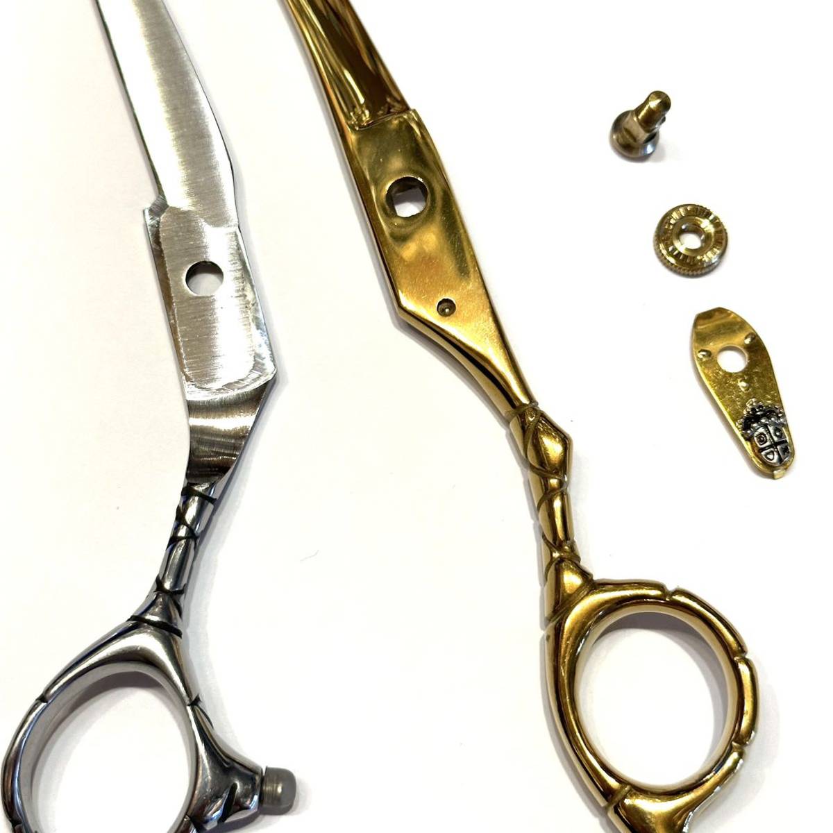 6インチ セニングシザー 板バネ ゴールドシルバー 理容 美容 鋏 シザー