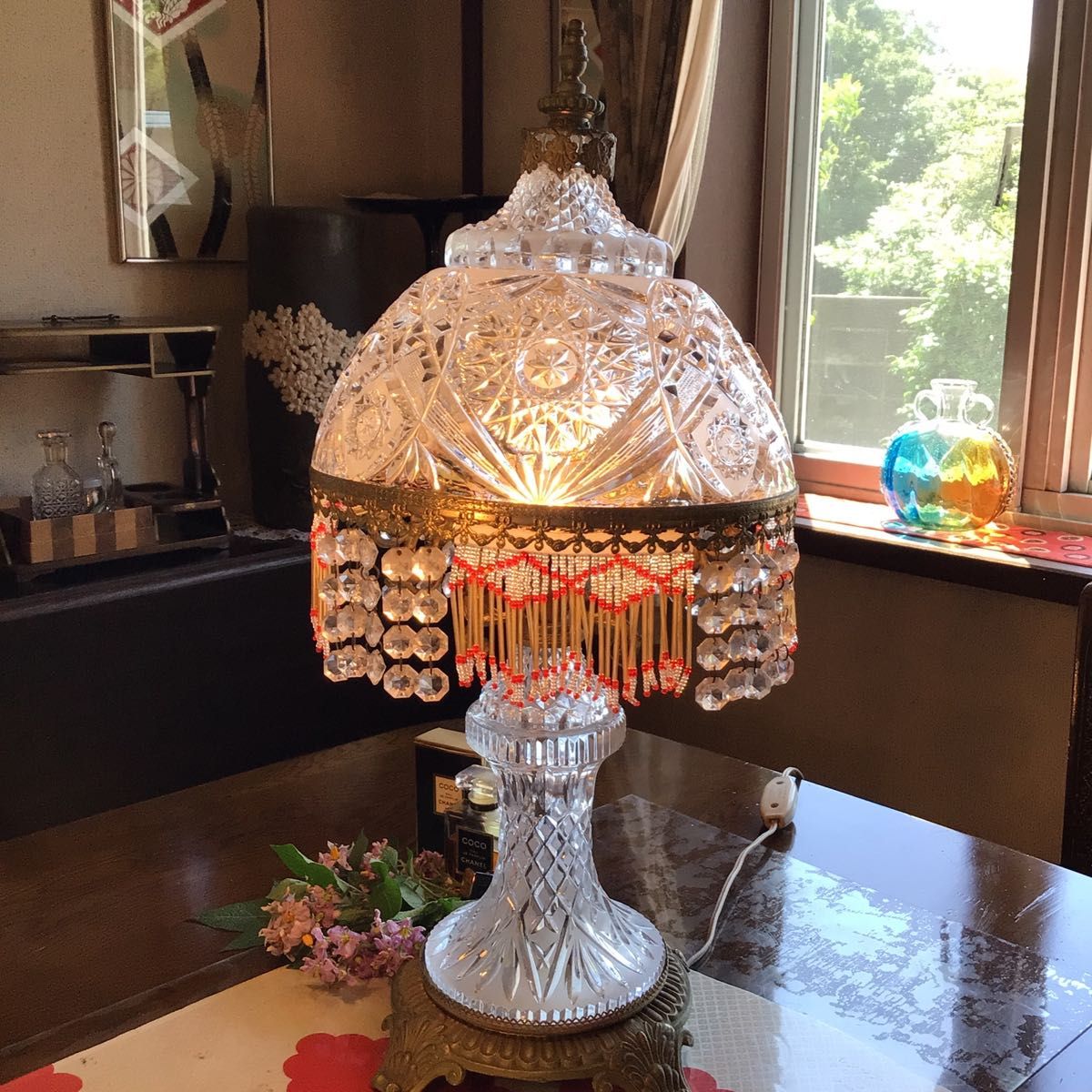 大正ロマン アンティーク クリスタル シャンデリア ランプシェード