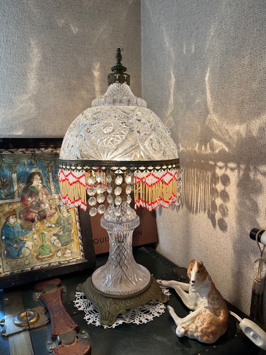 大正ロマン アンティーク クリスタル シャンデリア ランプシェード