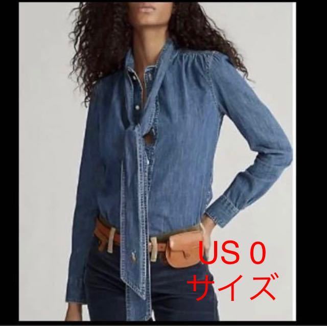 完売品新品ポロラルフローレンの可愛いリボンブラウスデニムシャツ