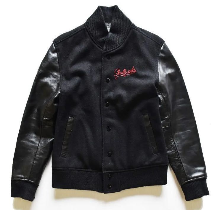 武田好誠×SKULL WORKS 袖レザー スタジャン オールブラック 黒 Mサイズ