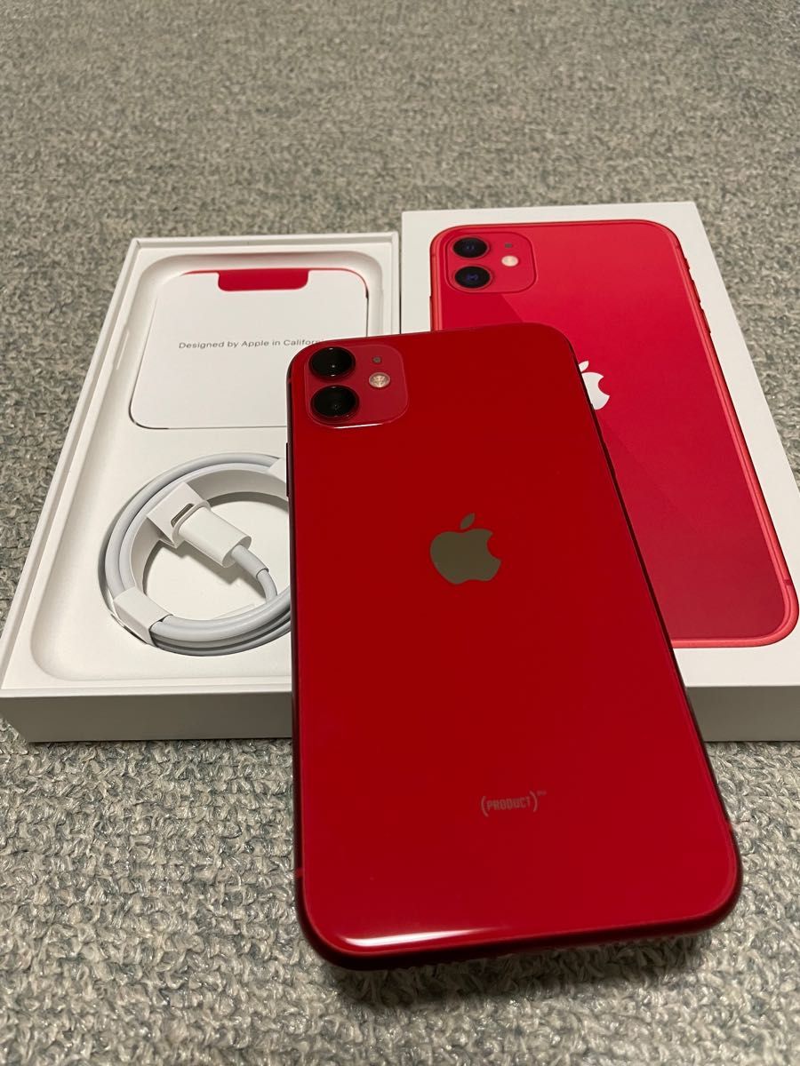 中古品 iPhone 11 64GB （PRODUCT）RED 赤 ケーブル未使用 本体 SIM