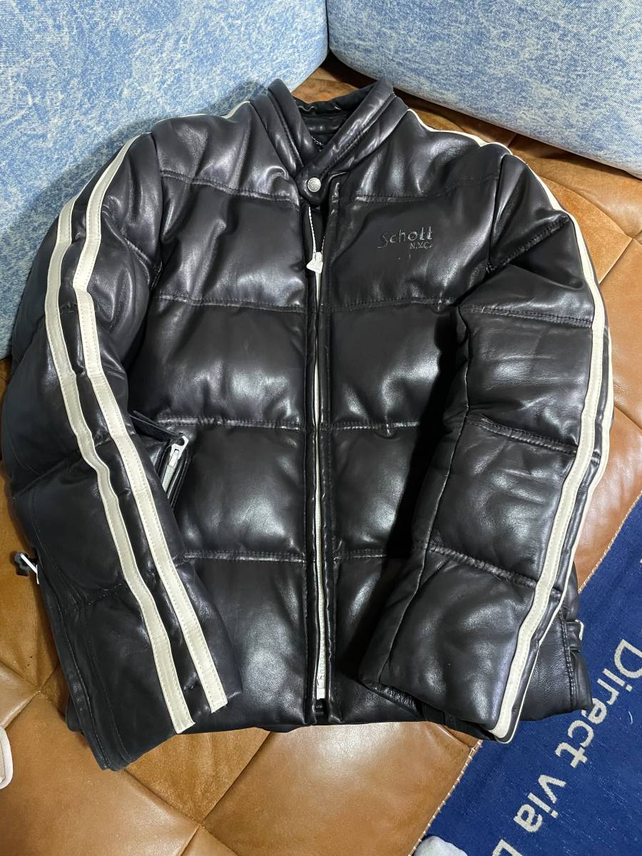 Schott ショット・モーターサイクル・レザーダウンジャケット(M
