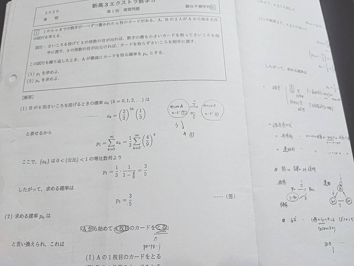 駿台 引野先生 20年度 通期・春期・夏期 高3エクストラ数学 プリント