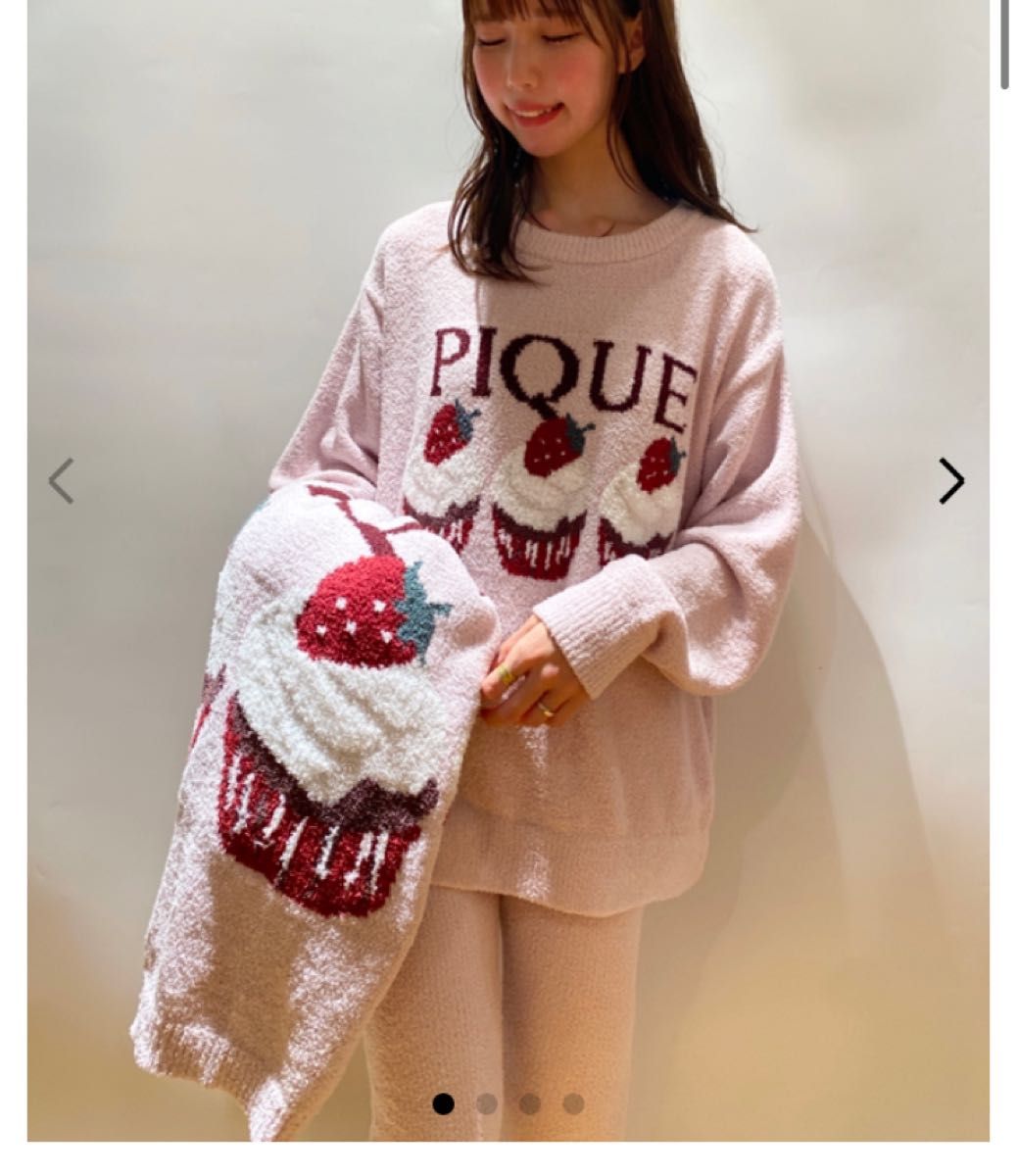 ジェラートピケ カップケーキ いちご ピンク モチーフジャガード