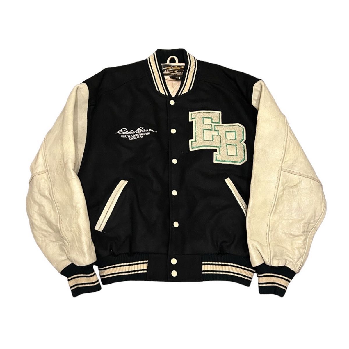 80s 黒タグ Eddie Bauer エディーバウアー スタジャン レザー ウール