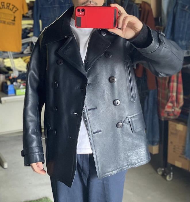 NIGEL CABOURN ナイジェルケーボン 牛革 レザーピーコート Pコート 黒