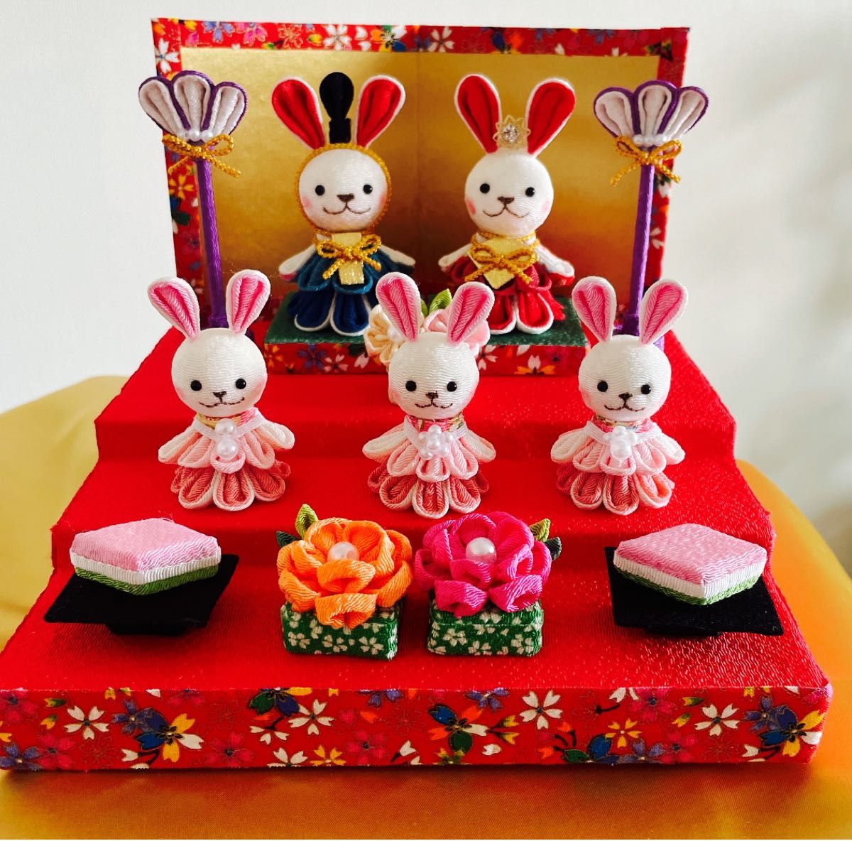 ラスト 3段飾り 雛壇 桃の節句 ひな祭り ちりめん細工 つまみ細工