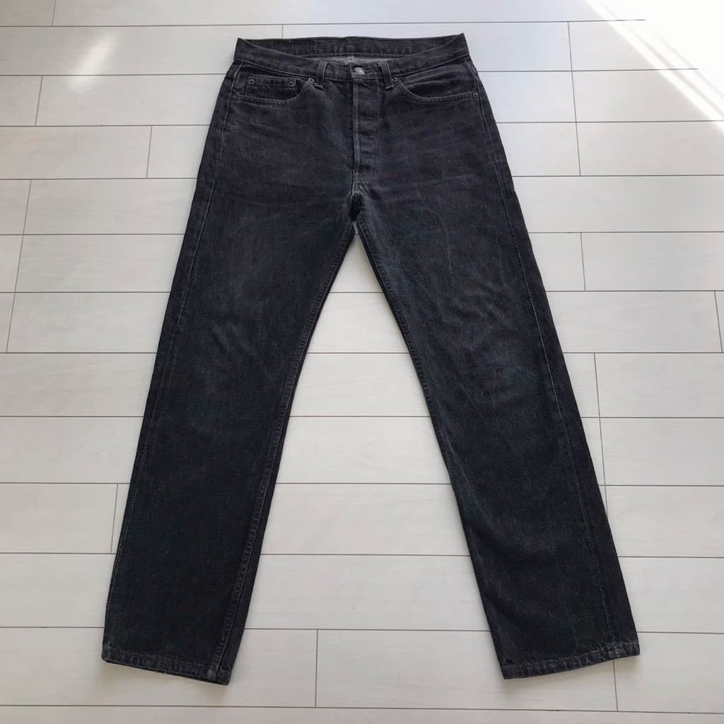 レア ヒゲあり色濃い目 美品 先染めブラック501 USA製 90s リーバイス